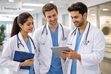 Doctors collaborating in modern hospital corridor.jpg